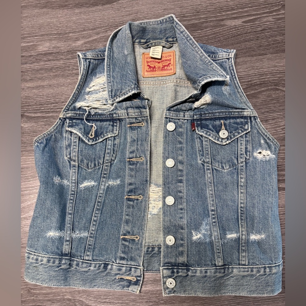 Levi distressed denim vest